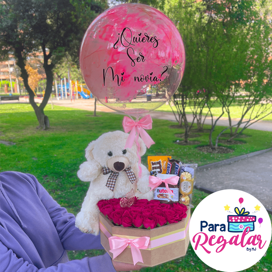 2-Peluche oso globo personalizado con rosas chocolates y globos para regalar chile 25-10-23