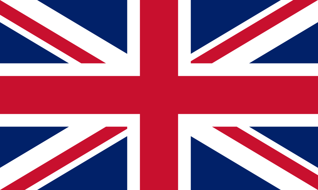Union Jack, the national flag of the United Kingdom, with a red cross and diagonal white stripes on a blue field.