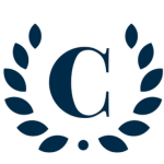 Logo: dark blue laurel wreath surrounding a large letter C, on a white background
